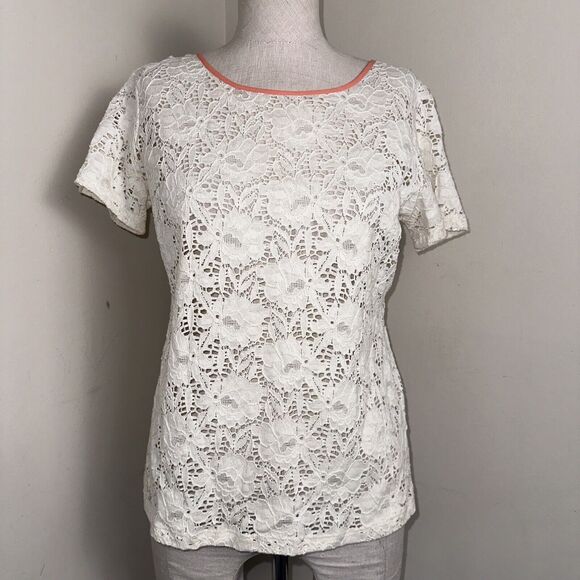 Style & Co. Womens Shirt Top Ivory Crocheted Lace Open Knit Classic Top Sz PS - Picture 1 of 9